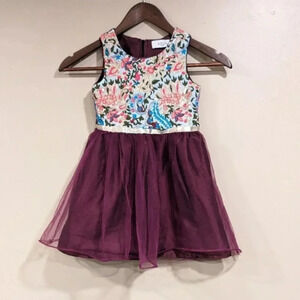 Girls Embroidered Purple Party Dress Size 5-6
